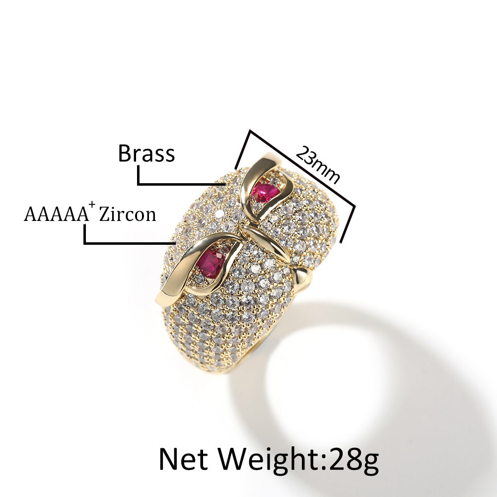 Hip-hop creative owl zircon-encrusted ring