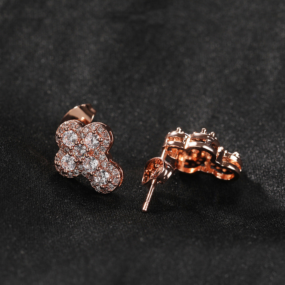 Hip-hop fashion diamond-encrusted cross stud earrings